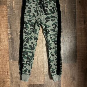 AMPERSAND AVE Green Camo Joggers with Black Stripes